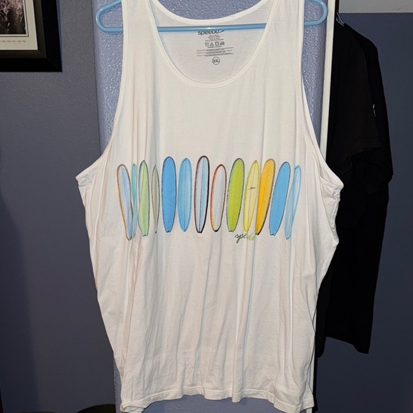 Speedo White Tank Top with Multicolor Surfboard Design - Picture 1 of 4